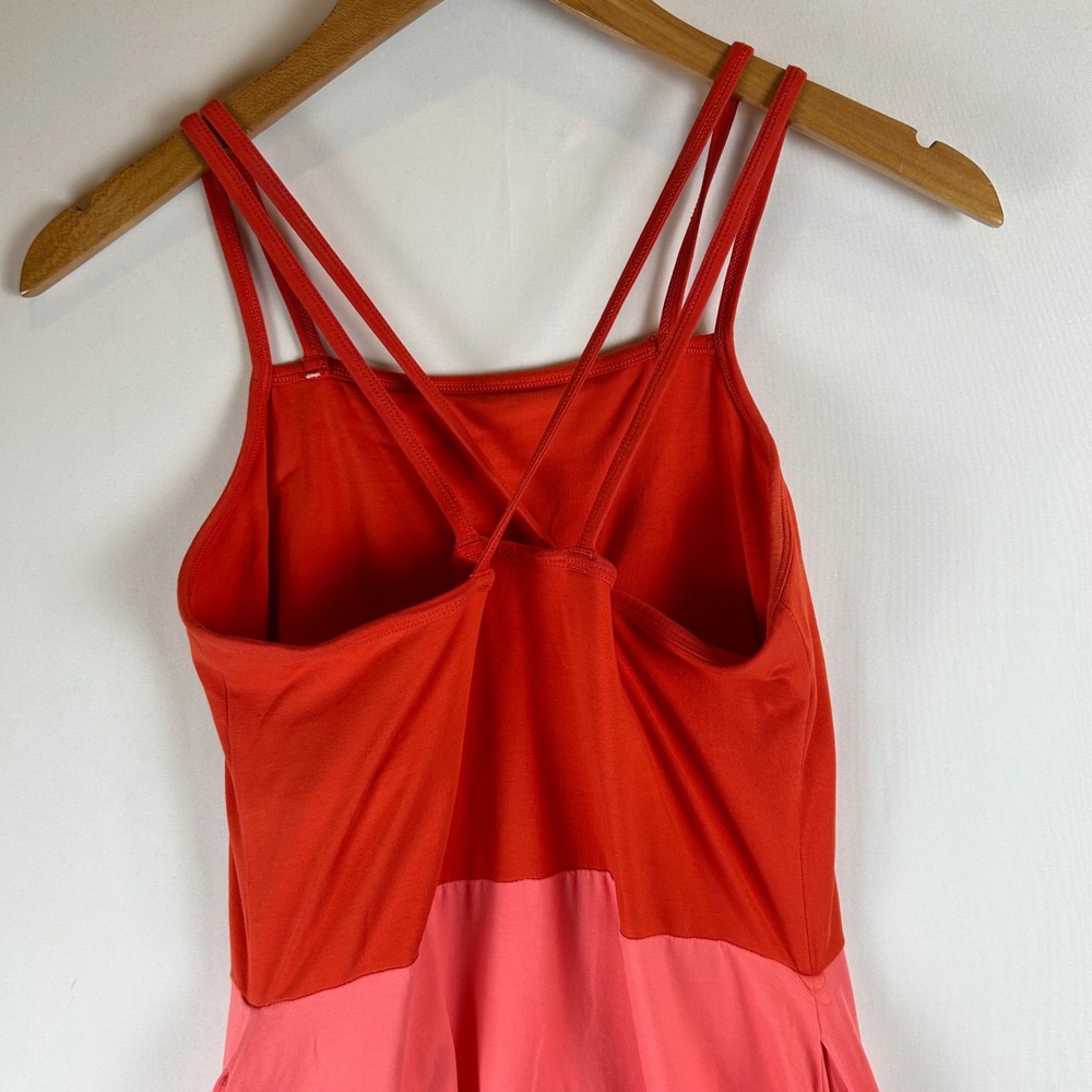 Pact Organic Cotton Colorblock Fit and Flare Dress Orange Pink Strappy Back L - Picture 10 of 11